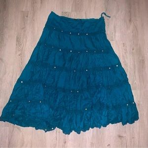 turquoise blue flowy skirt with gold gems